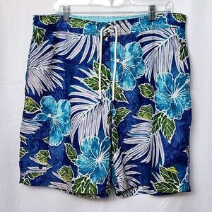 Tommy Bahama Lined Swim Trunks Mens XL Blue Floral Tropical Island Life Shorts